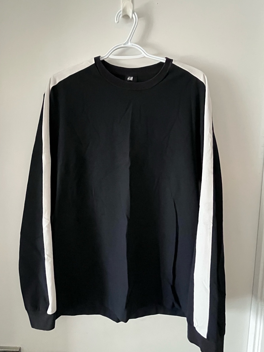 H&M Black Long-Sleeve Tee with White Sleeve Panels